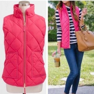 J. Crew Bright Pink Quilted Puffer Vest XS EUC